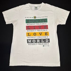 Cross‎ Colours T-Shirt Mens Medium Educate Live Love World Missing Person Tag